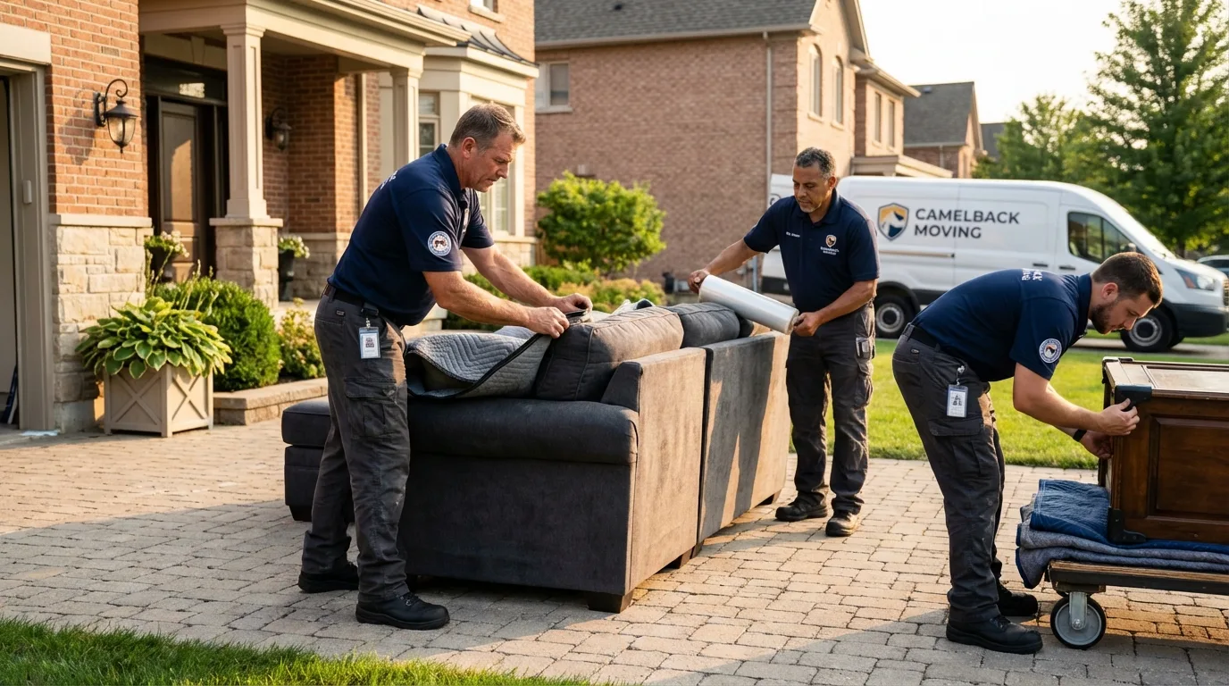 Large estate moving crew wrapping furniture in East Dubuque, IL
