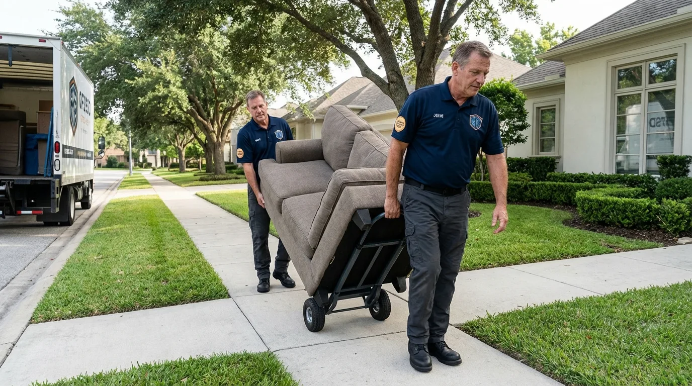 Local residential moving crew loading furniture in East Dubuque, IL