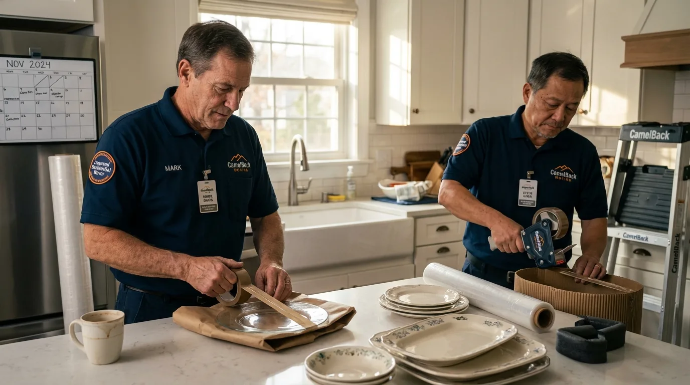 Professional crew packing kitchen dishware in East Dubuque, IL